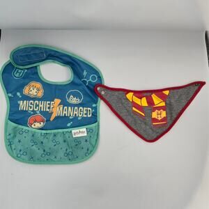 Two Harry Potter Baby Bibs Mischief Managed with Pocket and Harry Scarf Bandana